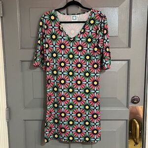 Vera Fishbaugh 60’s 70’s Hippie Floral Bright Color Shift Dress Sz S 3/4 Short S